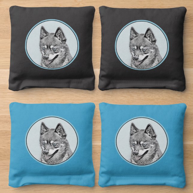 Alaskan Klee Kai Painting - Cute Original Dog Art Cornhole Bags (Wood)