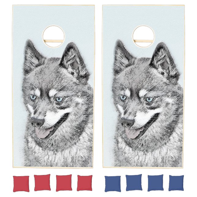 Alaskan Klee Kai Painting - Cute Original Dog Art Cornhole Set (Set)