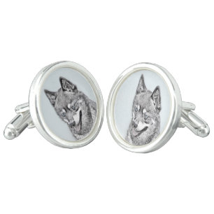 Alaskan Klee Kai Painting - Cute Original Dog Art Cufflinks