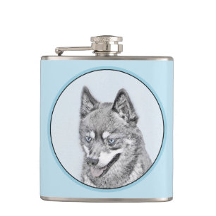 Alaskan Klee Kai Painting - Cute Original Dog Art Flask