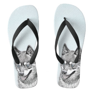 Alaskan Klee Kai Painting - Cute Original Dog Art Flip Flops