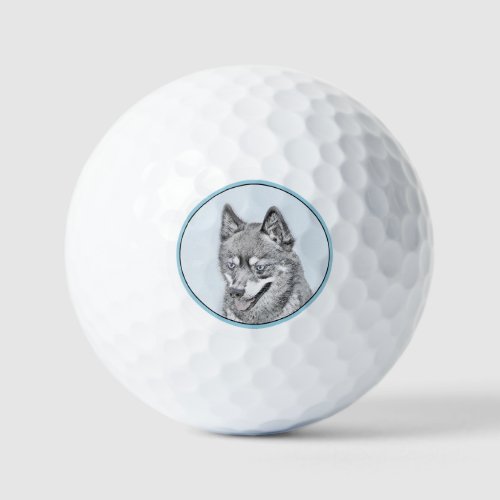 Alaskan Klee Kai Painting _ Cute Original Dog Art Golf Balls
