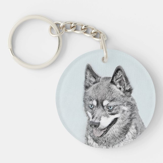 Alaskan Klee Kai Painting - Cute Original Dog Art Keychain (Front)