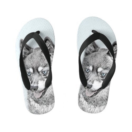 Alaskan Klee Kai Painting _ Cute Original Dog Art Kids Flip Flops