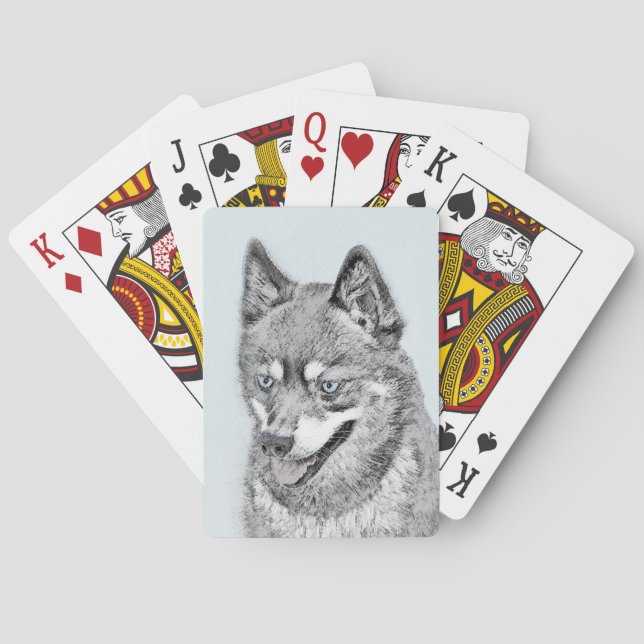Alaskan Klee Kai Painting - Cute Original Dog Art Poker Cards (Back)