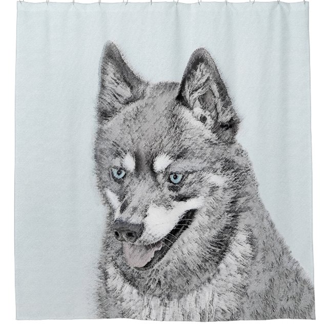 Alaskan Klee Kai Painting - Cute Original Dog Art Shower Curtain (Front)