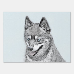 Alaskan Klee Kai Painting - Cute Original Dog Art Sign