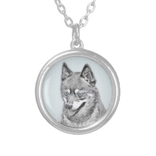 Alaskan Klee Kai Painting - Cute Original Dog Art Silver Plated Necklace