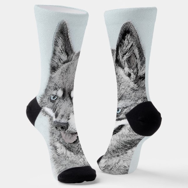Alaskan Klee Kai Painting - Cute Original Dog Art Socks (Angled)