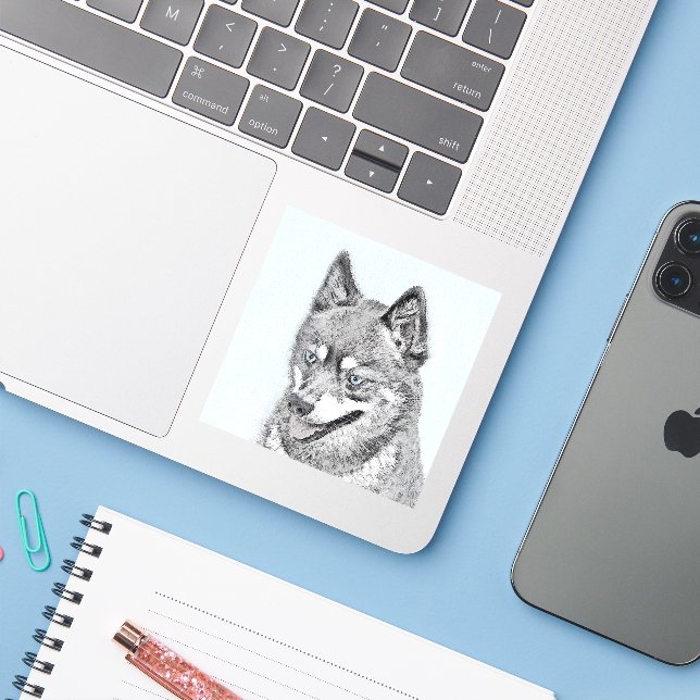 Alaskan Klee Kai Painting - Cute Original Dog Art Sticker (Laptop w/ iPhone)