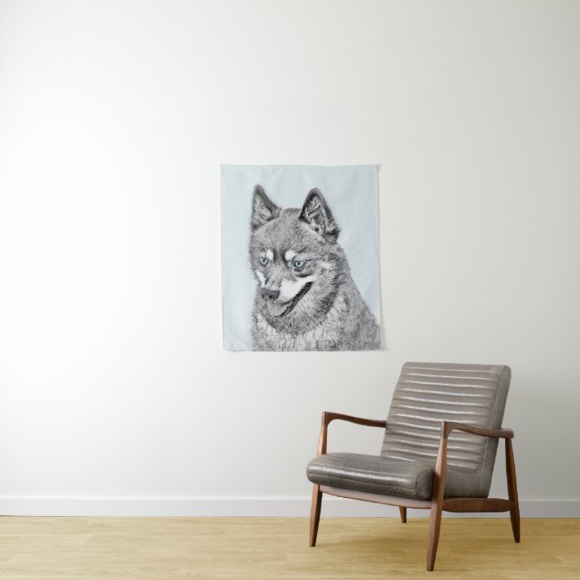 Alaskan Klee Kai Painting - Cute Original Dog Art Tapestry (In Situ)
