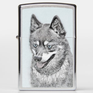 Alaskan Klee Kai Painting - Cute Original Dog Art Zippo Lighter