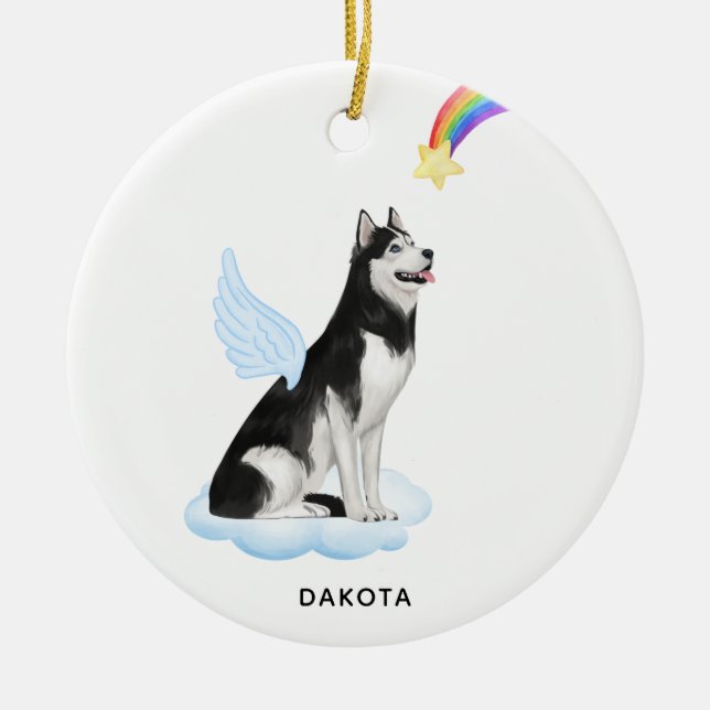 Alaskan Malamute Angel Personalized Dog Memorial Ceramic Ornament (Front)