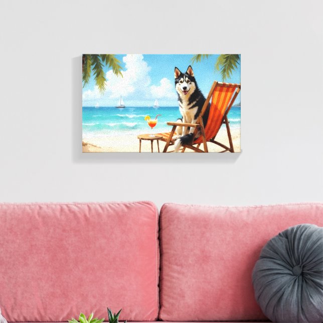 Alaskan Malamute Beach Scene Canvas Print (Insitu(LivingRoom))