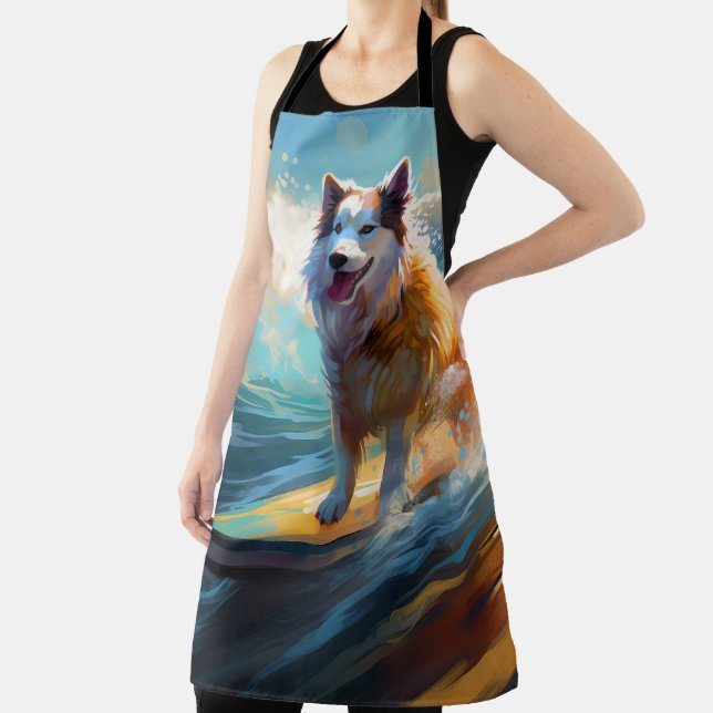 Alaskan Malamute Beach Surfing Painting  Apron (Insitu)