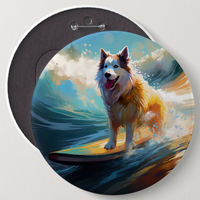 Alaskan Malamute Beach Surfing Painting  Button (Front & Back)