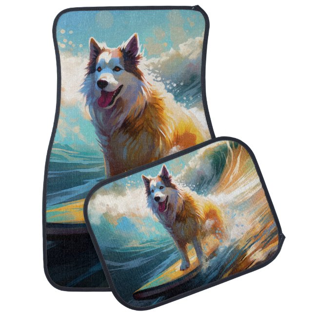 Alaskan Malamute Beach Surfing Painting  Car Floor Mat (Set)