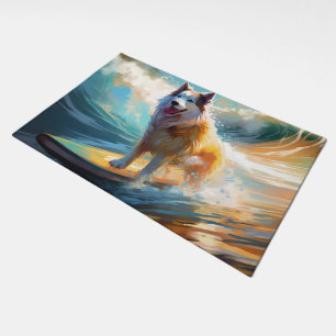 Alaskan Malamute Beach Surfing Painting  Doormat