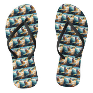 Alaskan Malamute Beach Surfing Painting Flip Flops
