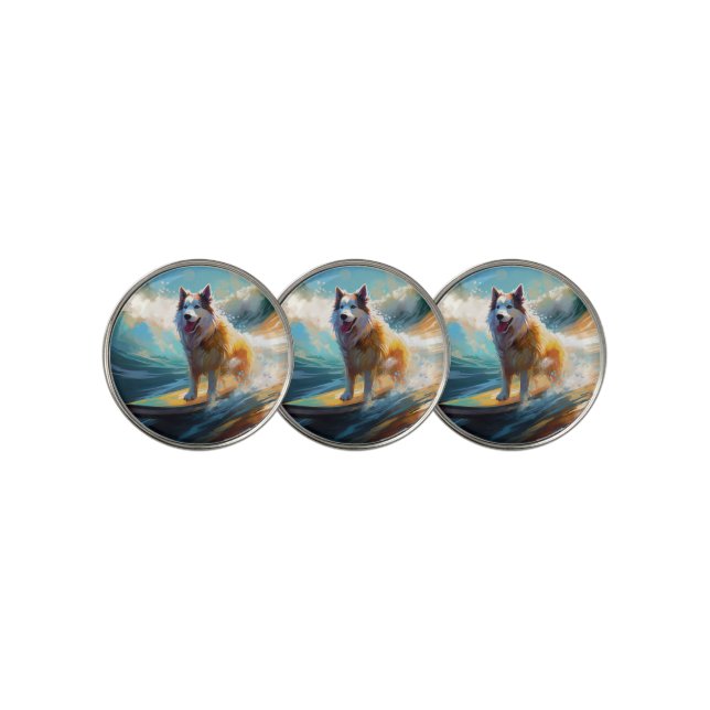 Alaskan Malamute Beach Surfing Painting  Golf Ball Marker (3 Up)