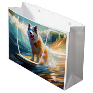 Alaskan Malamute Beach Surfing Painting Large Gift Bag