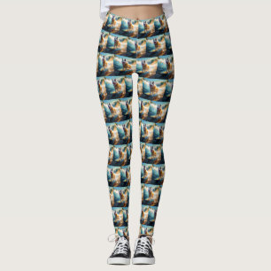 Alaskan Malamute Beach Surfing Painting  Leggings