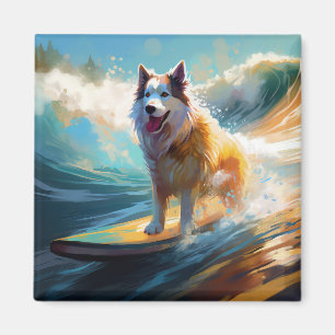 Alaskan Malamute Beach Surfing Painting Magnet