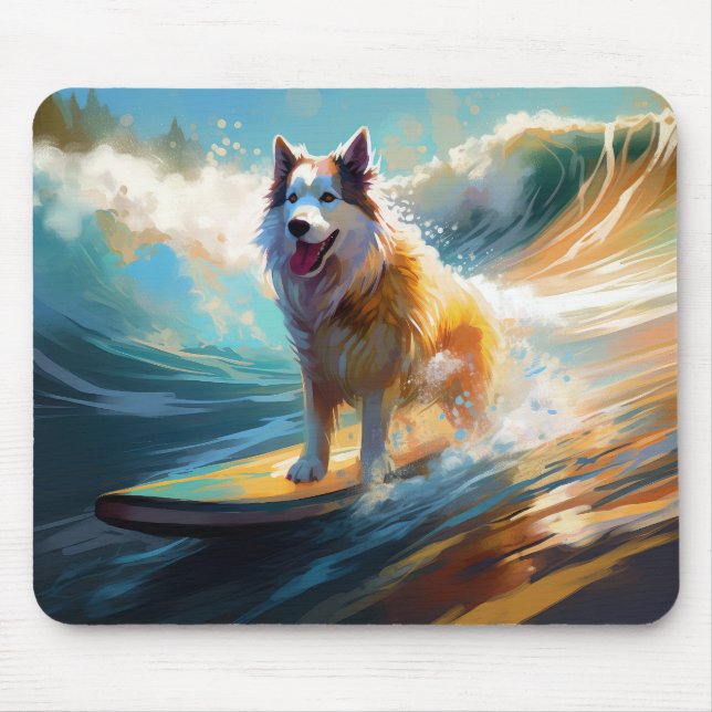 Alaskan Malamute Beach Surfing Painting  Mouse Pad (Front)