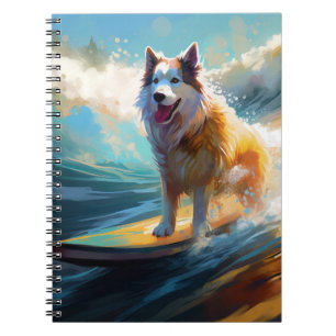 Alaskan Malamute Beach Surfing Painting Notebook