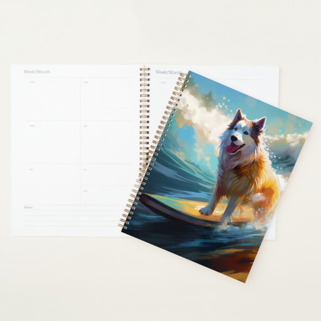 Alaskan Malamute Beach Surfing Painting  Planner (Display)
