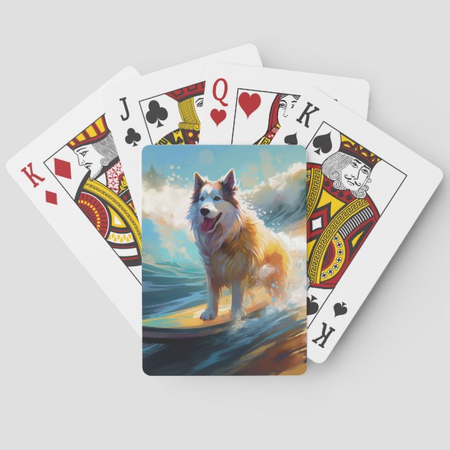 Alaskan Malamute Beach Surfing Painting  Poker Cards (Back)