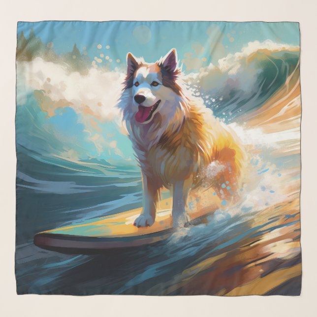 Alaskan Malamute Beach Surfing Painting  Scarf (Front)
