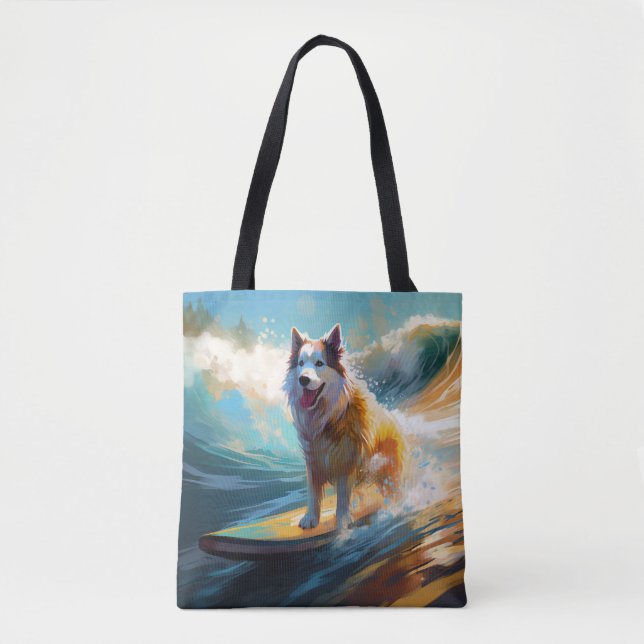Alaskan Malamute Beach Surfing Painting  Tote Bag (Front)