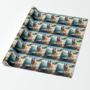 Alaskan Malamute Beach Surfing Painting Wrapping Paper