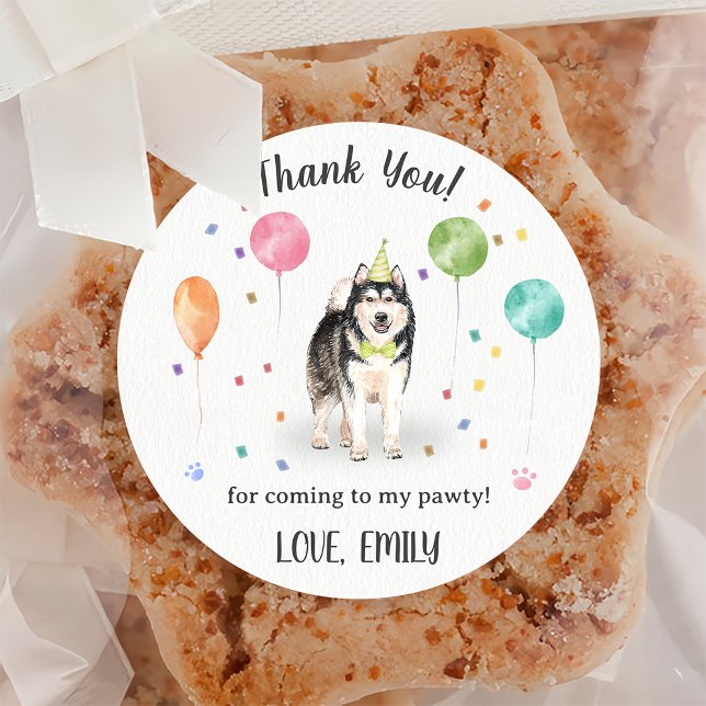 Alaskan Malamute Birthday Thank You Classic Round Sticker (Creator Uploaded)