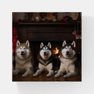 Alaskan Malamute by the Fireplace Christmas Paperweight