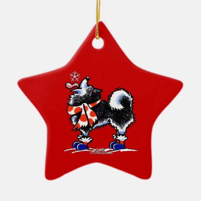 Alaskan Malamute Catch a Snowflake Ceramic Ornament (Front)