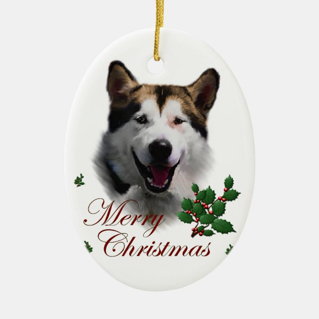 Alaskan Malamute Christmas Art Ornament (Front)