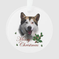 Alaskan Malamute Christmas Art Ornament