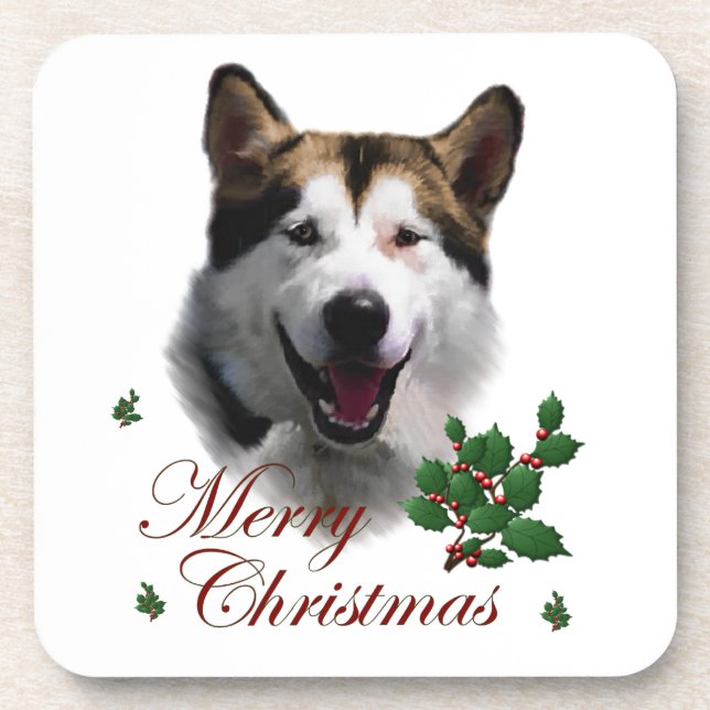 Alaskan Malamute Christmas Beverage Coaster (Front)