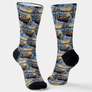 Alaskan Malamute Christmas Boat Holiday Socks