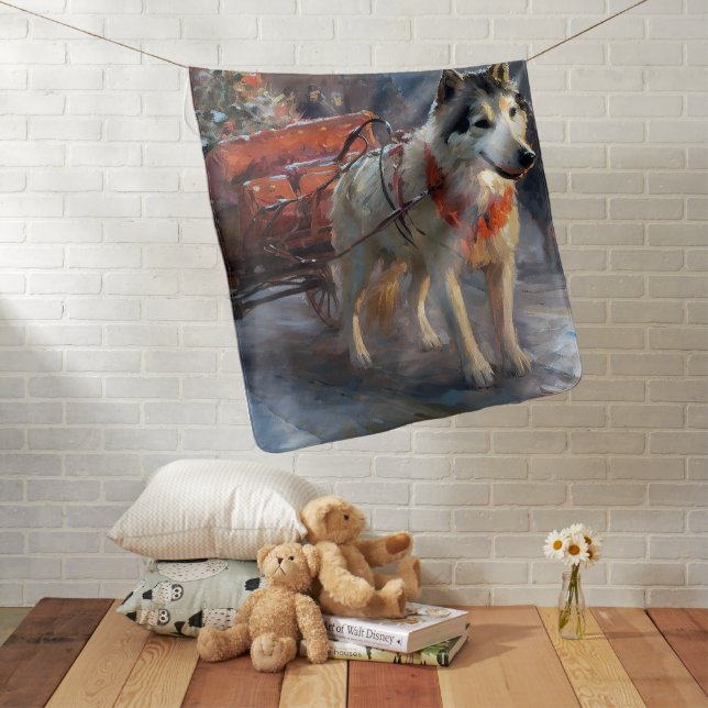Alaskan Malamute Christmas Festive Season Baby Blanket (In Situ)