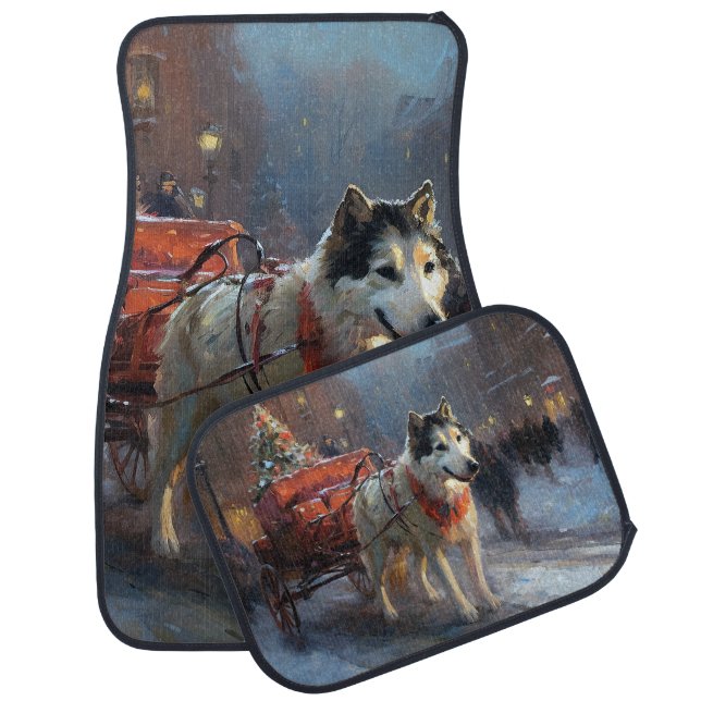 Alaskan Malamute Christmas Festive Season Car Floor Mat (Set)