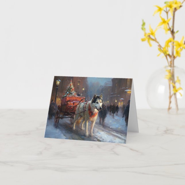 Alaskan Malamute Christmas Festive Season Card (Yellow Flower)