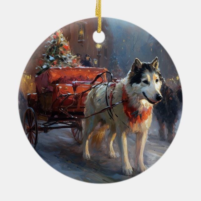Alaskan Malamute Christmas Festive Season Ceramic Ornament (Back)