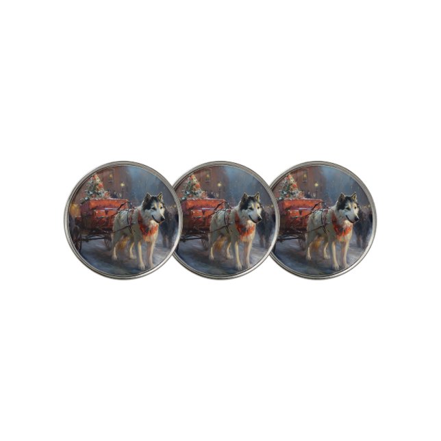 Alaskan Malamute Christmas Festive Season Golf Ball Marker (3 Up)