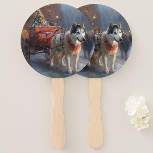 Alaskan Malamute Christmas Festive Season Hand Fan