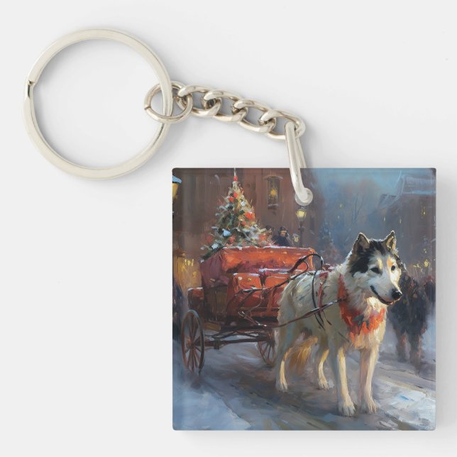 Alaskan Malamute Christmas Festive Season Keychain (Front)