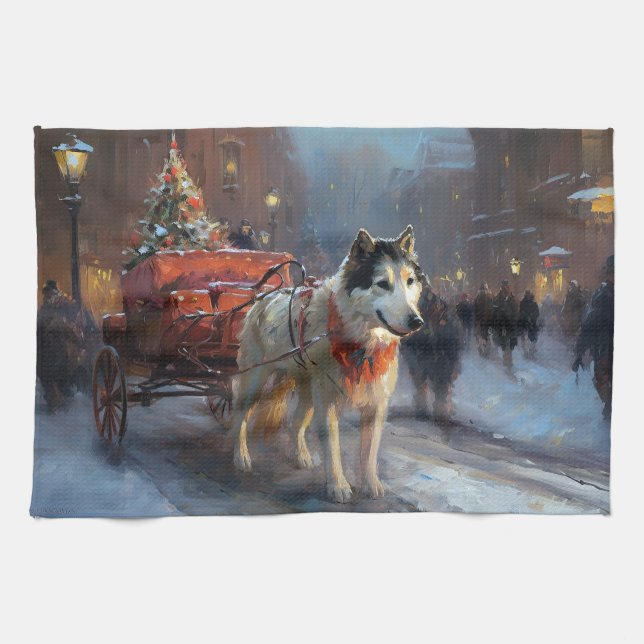 Alaskan Malamute Christmas Festive Season Kitchen Towel (Horizontal)
