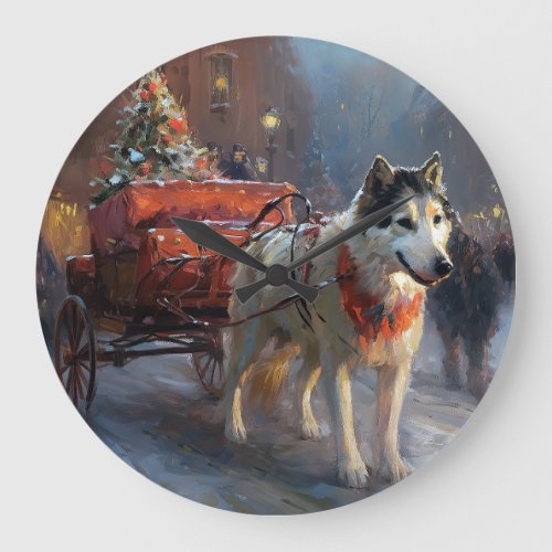 Alaskan Malamute Christmas Festive Season Large Clock